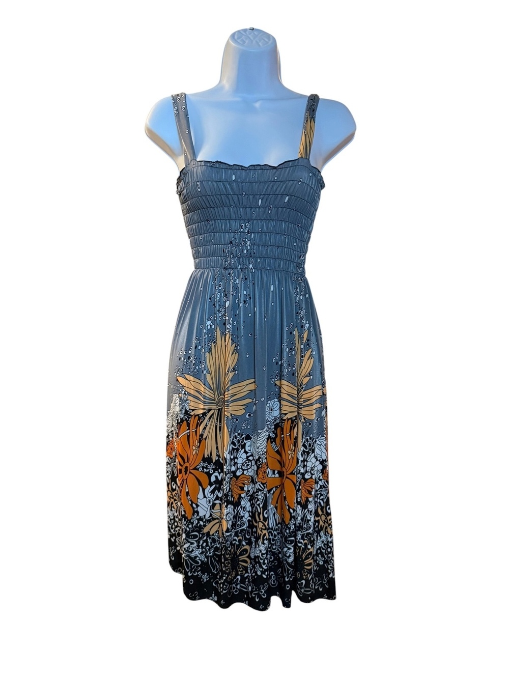 Stylish Blue Floral Silk Blend Sundress